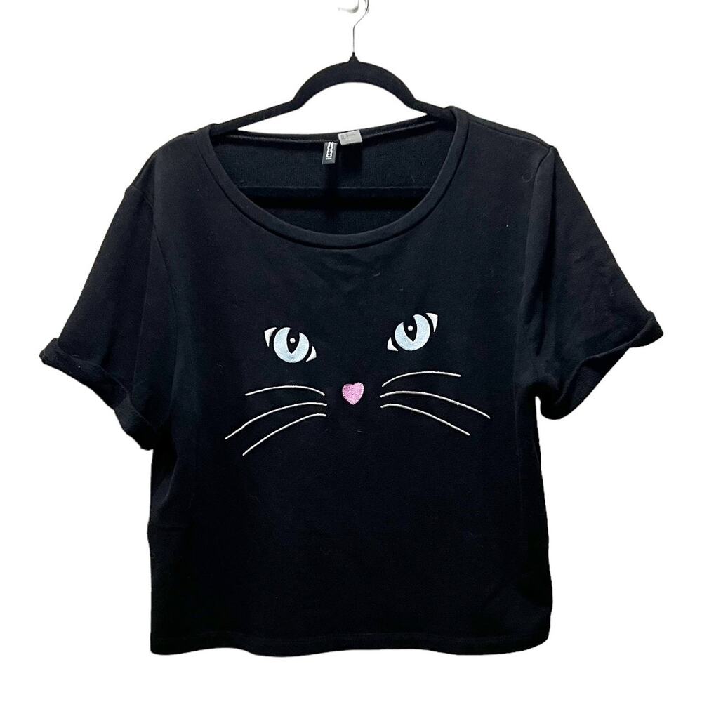 H&M Halloween Black Cat Short Sleeve Mid Length Casual Costume T-Shirt Size L